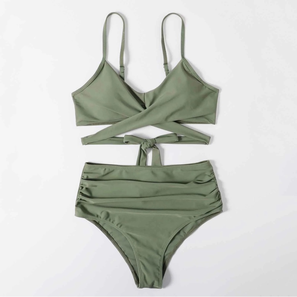 Women Cross Wrap Halter Bikini Set High Waisted Push Up Two Piece Swimsuits L